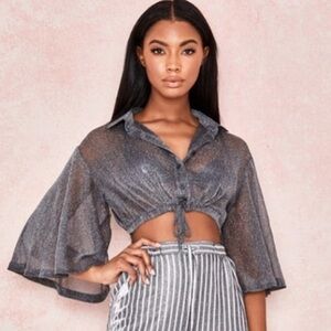 NWT House of CB metallic grey lurex crop top | size S